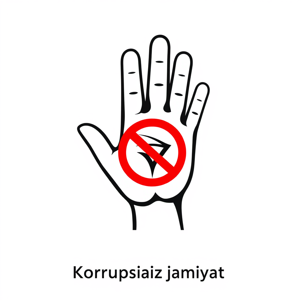 Main logo studio: Create a clean, minimalist anti-corruption logo, featuring a hand with its palm facing forward in a “STOP” gesture, an anti-corruption symbol, and emp