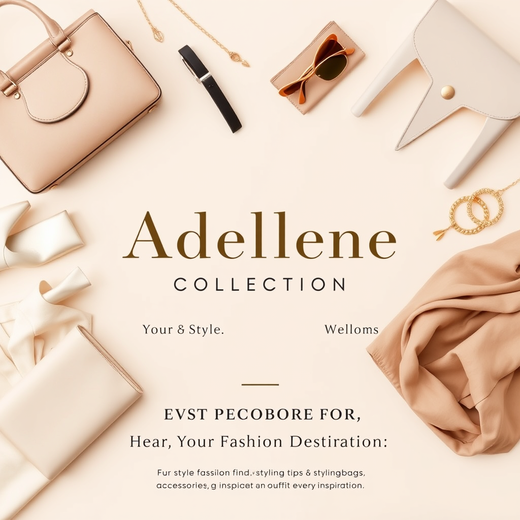 Main logo studio: Create an elegant and classy fashion boutique welcome image for a brand called “Adellene Collection.” Use a sophisticated neutral color palette featur