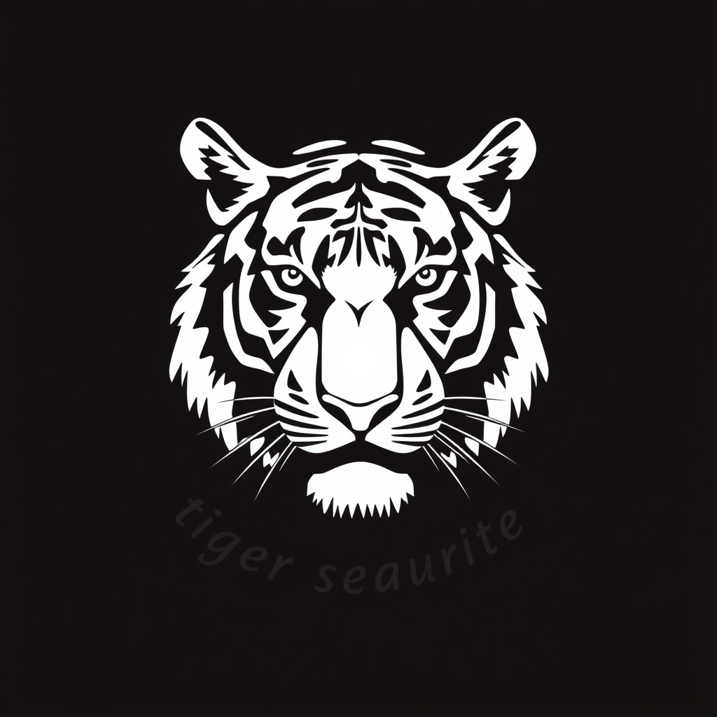 Main logo studio: logo de tigre sur fonds blanc ecrit "tigre securite" en dessous