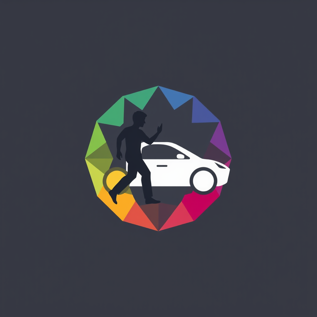 Main logo studio: friendly geometric "uber dancer logo" (without a car) for tango acoompanion app, diferente colors.