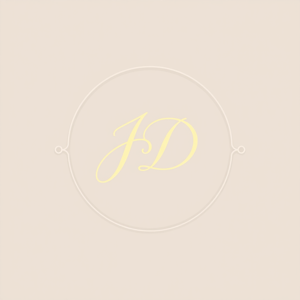 Main logo studio: Logo épuré et élégant pour la vente de pâtisserie. Écriture de type handwriting des initiales J D en doré.