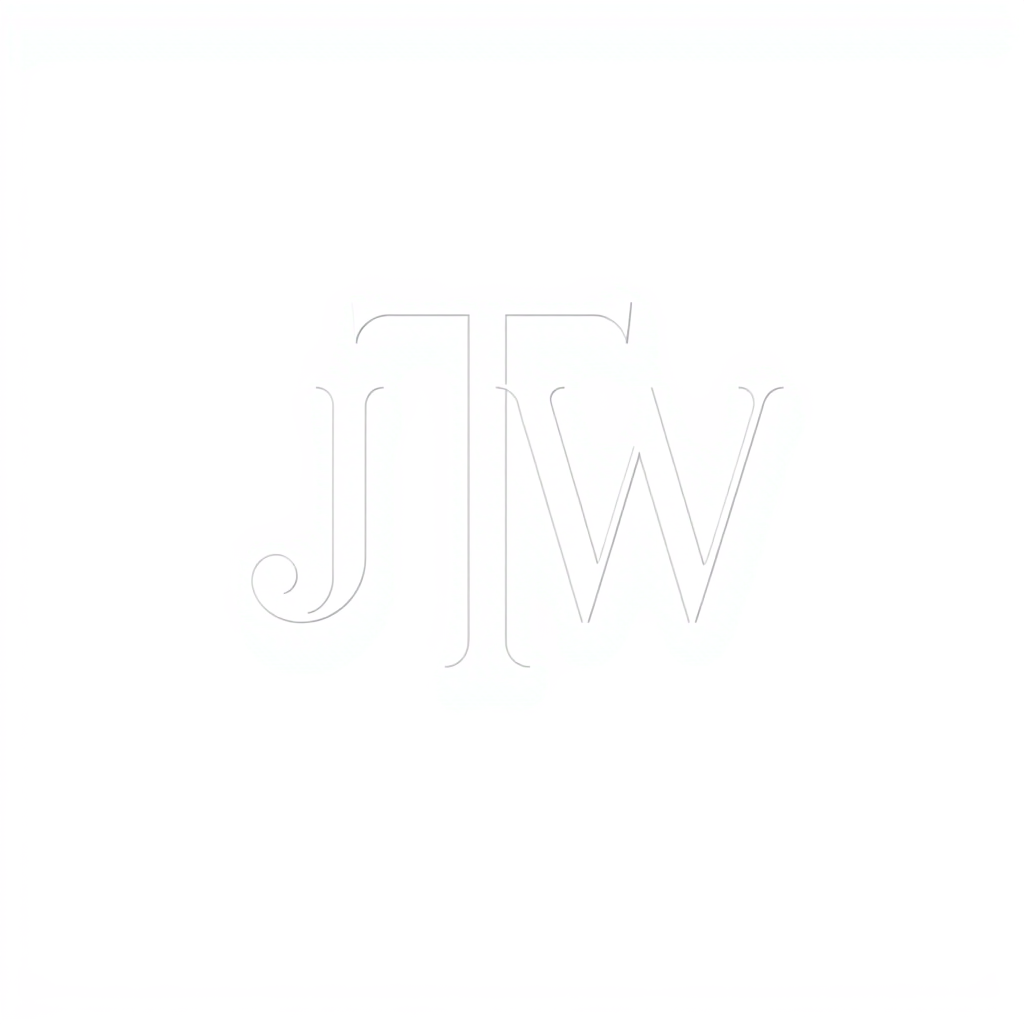 Monogram Logo idea: monogram logo combining the letters JTW , elegant intertwined letterforms, flat vector logo, centered, solid white background, high contrast, luxury b