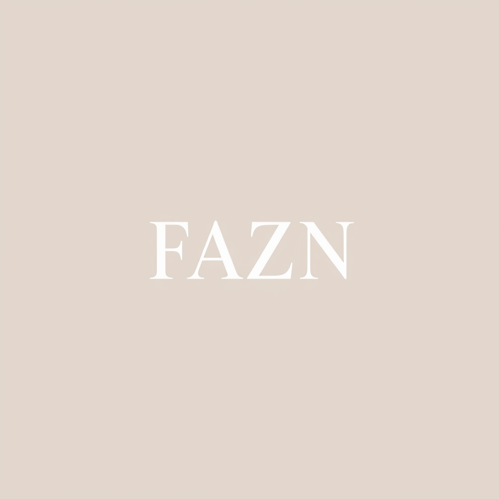 Main logo studio: FAZN brand unique, neutral colors, minimalist, clean, simple, just the logo, sharp, bold, professional, white, Pinterest like, cute , attention grabbi
