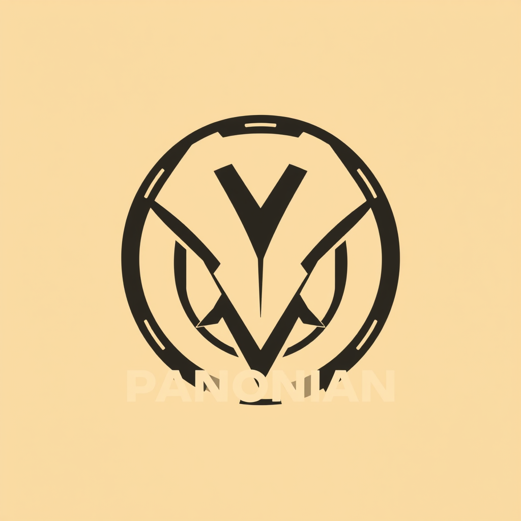 Main logo studio: Minimalist industrial logo for PANONIAN, a European motorcycle accessories manufacturer. Bold geometric symbol, angular shapes, mechanical precision,