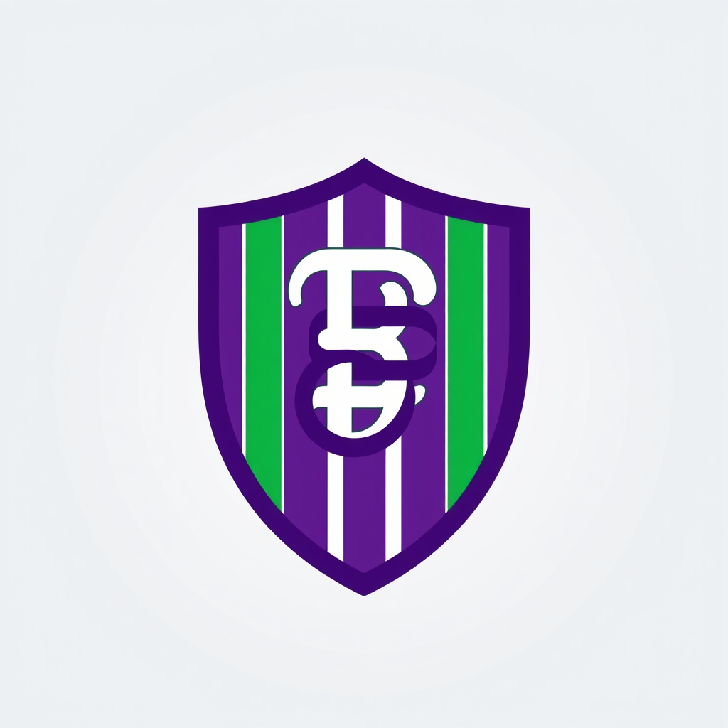 Main logo studio: Create a professional football club crest logo for a fantasy football team called "BiEffe". A modern soccer shield badge with vertical green and purpl