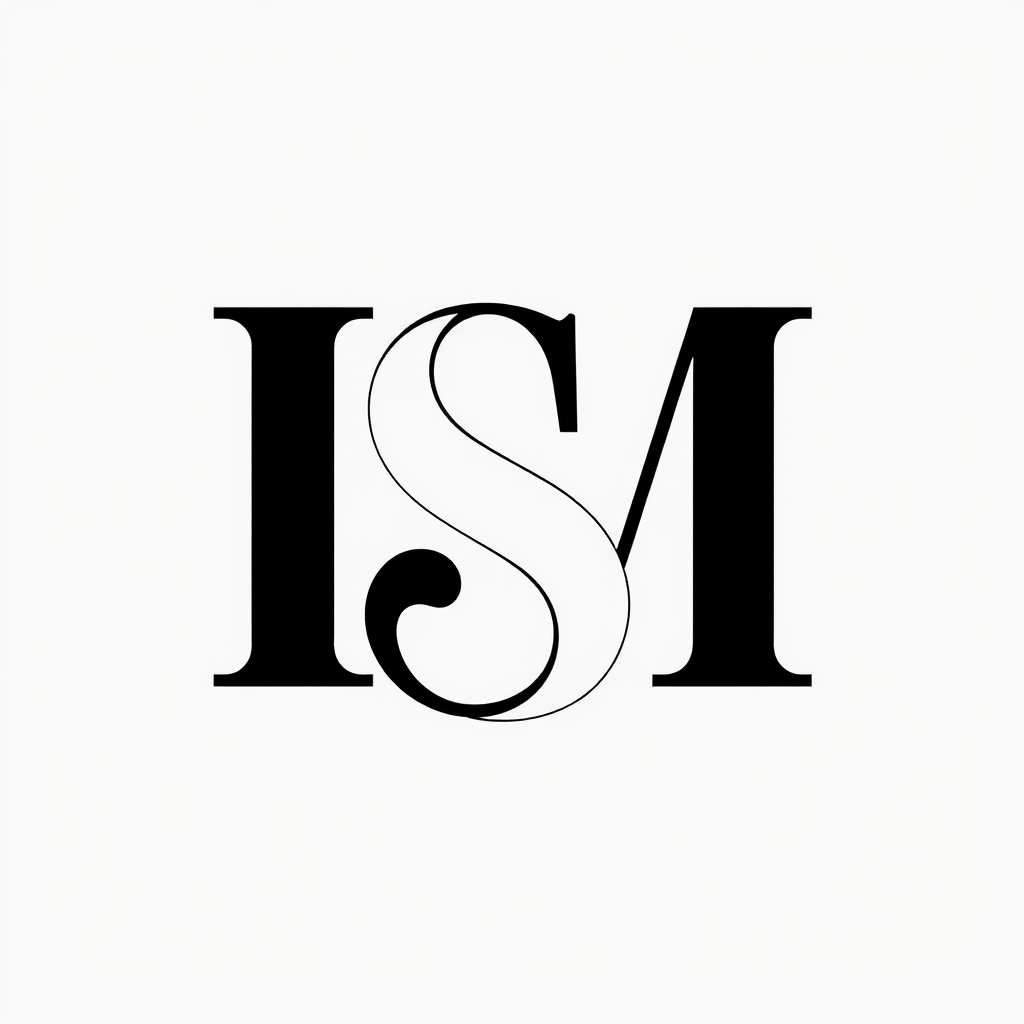 Main logo studio: Create a premium monogram logo using the letters ISM, creatively combined into one unique symbol. The logo will be used as a stamp/embossing mark on l