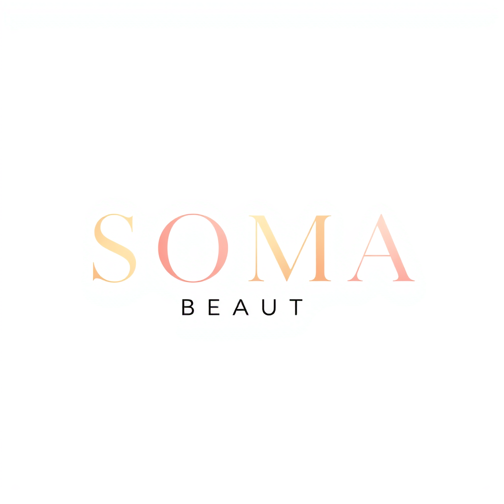 Main logo studio: Elegant minimalist beauty logo for “SOMA Beauty”, feminine luxury style, soft pink and gold, clean typography, white background, suitable for an Insta