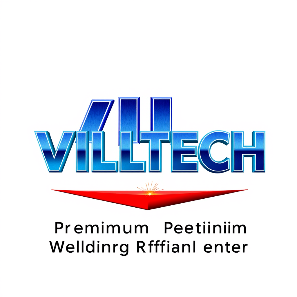 Main logo studio: VILLTECH, bold premium 3D industrial logo, professional welding and technical training center, VILL in deep royal blue, TECH in vibrant red, realistic