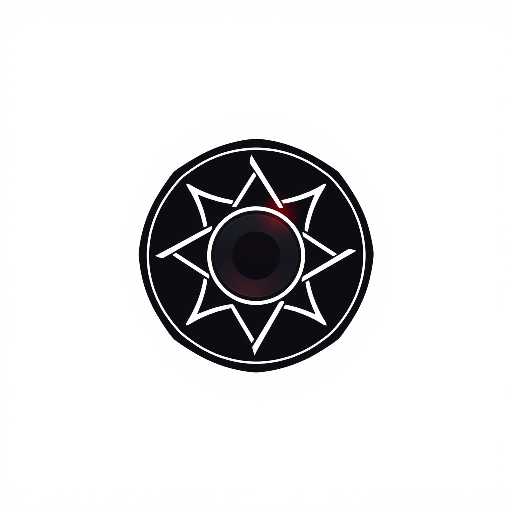 Minimalist Logo idea: minimalist logo, simple geometric mark for Minimalist logo for "photo_ale.jpg". Cinematic camera lens with a glowing-inspired aperture design, white l