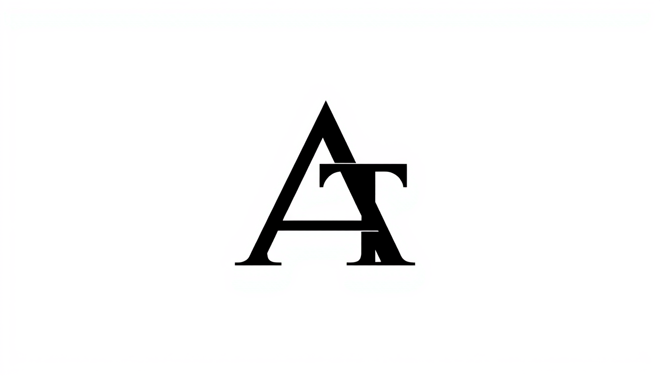 Main logo studio: Create a luxury personal monogram logo using the letters AT. Merge the A and T into one single elegant symbol. Make the letters interconnected and vis