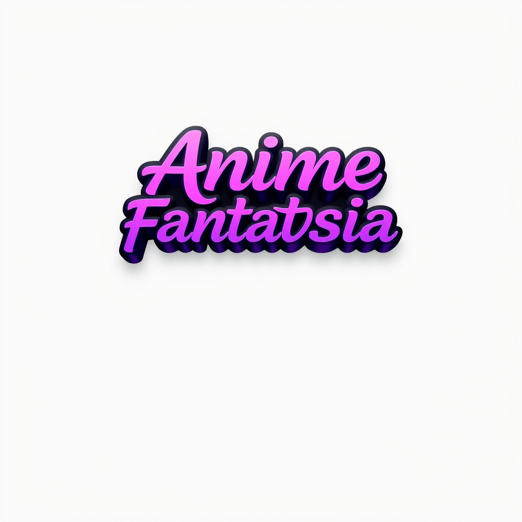 3D Logo idea: 3D logo for Anime Fantasia, violet and pink, dark gray background , three-dimensional render, realistic depth and shadows, glossy or metallic surface,