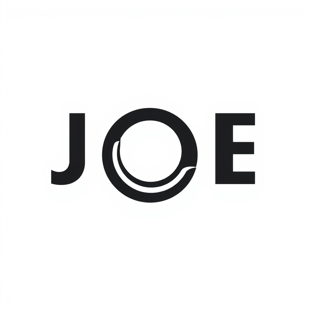 Wordmark Logo idea: wordmark logo of joe , bold clean typography, flat vector logo, centered, solid white background, high contrast, professional brand identity
