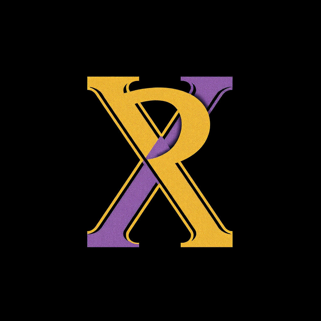 Main logo studio: Monogramme imbriqué : le S, le R et le X collés ou superposés dans un bloc compact. Utilisé les couleurs violet nuit et jaune pastel.