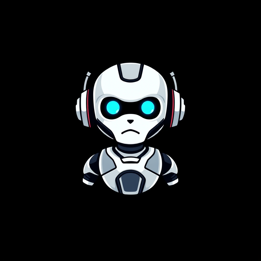 Mascot Logo idea: mascot logo of Original futuristic AI robot mascot logo, inspired by the clean simplicity of modern tech startup branding. A distinctive cute robot ch