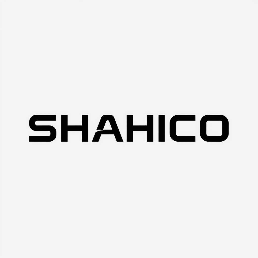 Main logo studio: Create a unique minimalist wordmark for "SHAHICO". Custom-design the first letters "SH" using industrial electrical wiring, circuit paths and subtle t