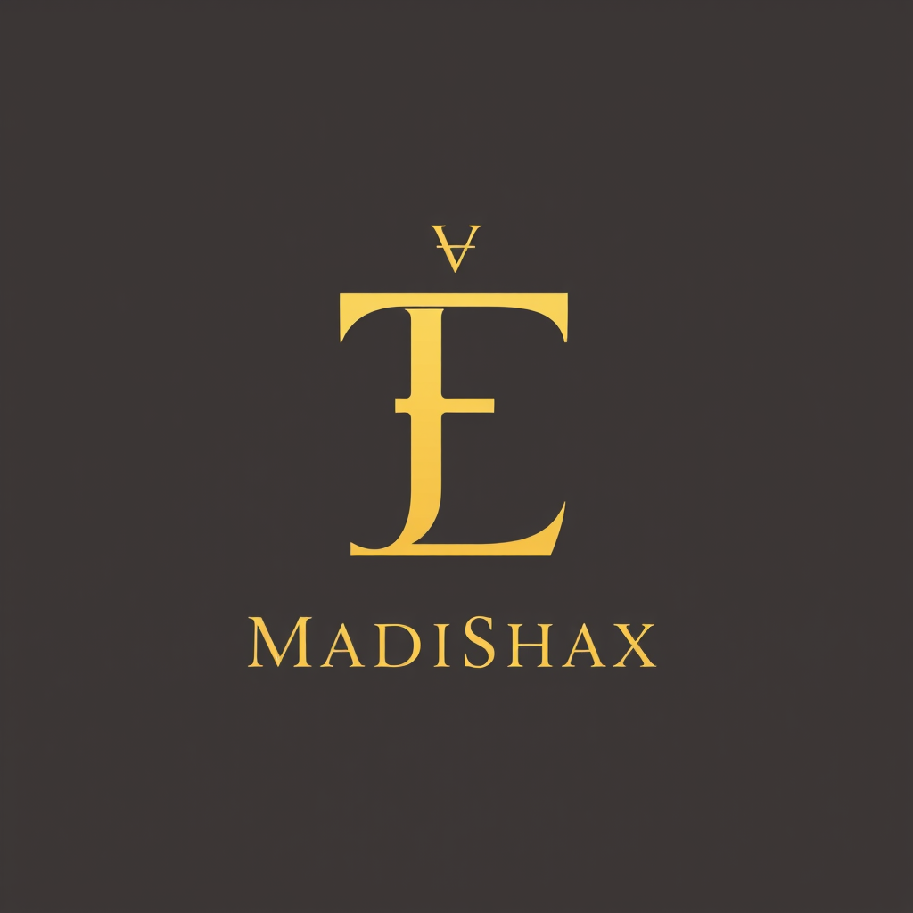 Main logo studio: elegant monogram logo combining letters F and L, gold, luxury brand MadiShax luxury