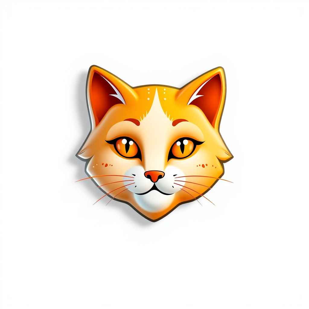 3D Logo idea: 3D logo for Hazme un logo para una repostería de un tierno gatito color naranja acicalándose sentado con un postre de pastel de fresa , three-dimensio