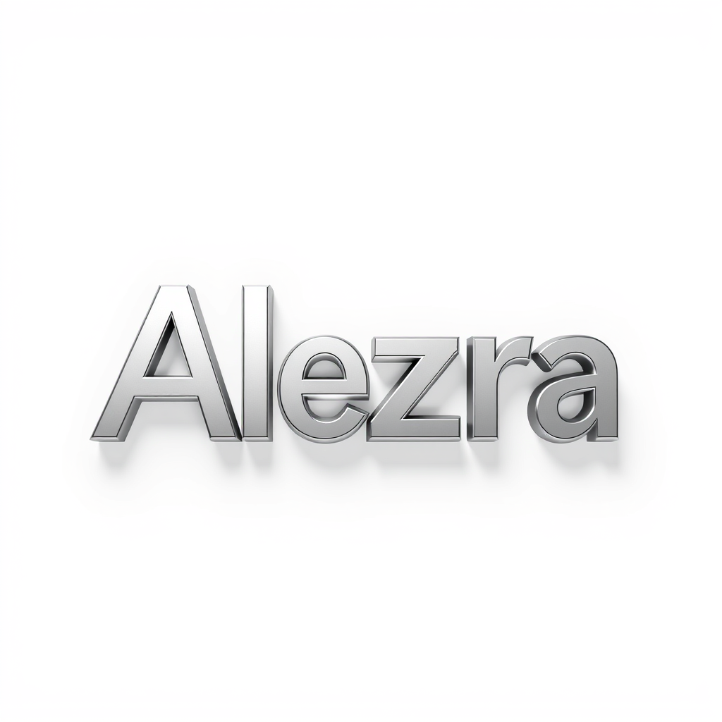 3D Logo idea: 3D logo for Alezra , three-dimensional render, realistic depth and shadows, glossy or metallic surface, dramatic lighting, centered composition, solid