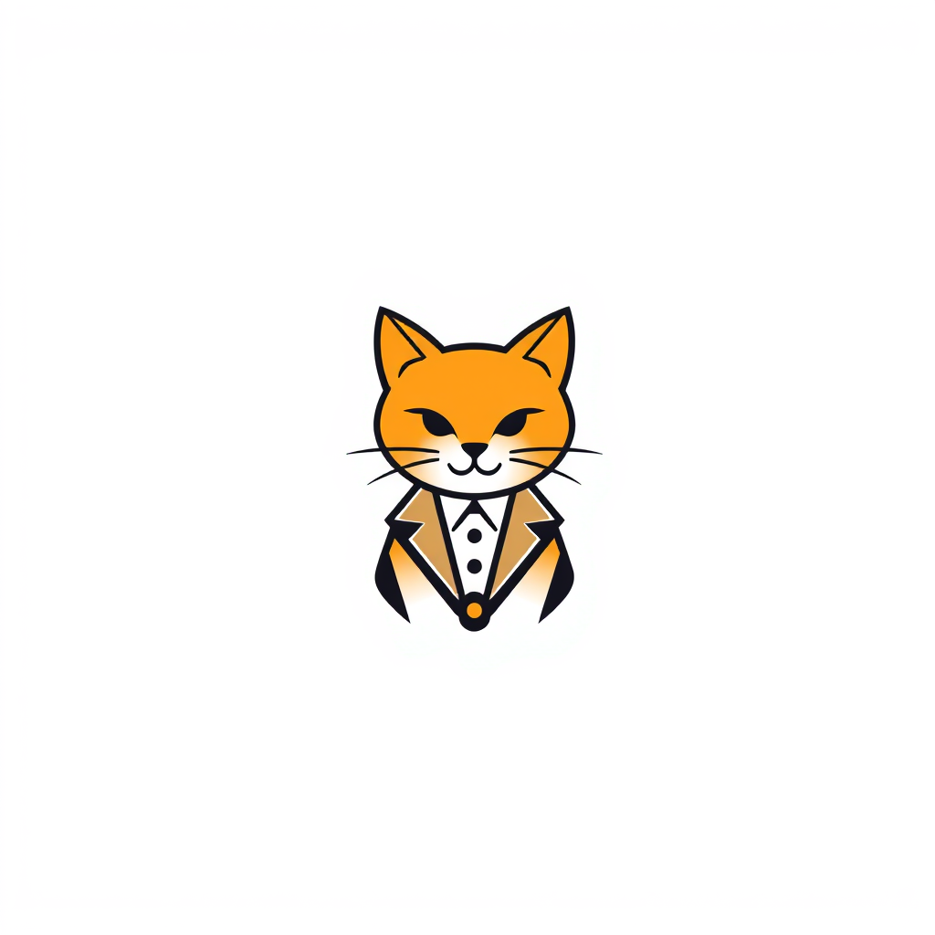Minimalist Logo idea: minimalist logo, simple geometric mark for que haga un logo de una gatita naranja femenina con vestido , flat vector, clean lines, centered, solid whi