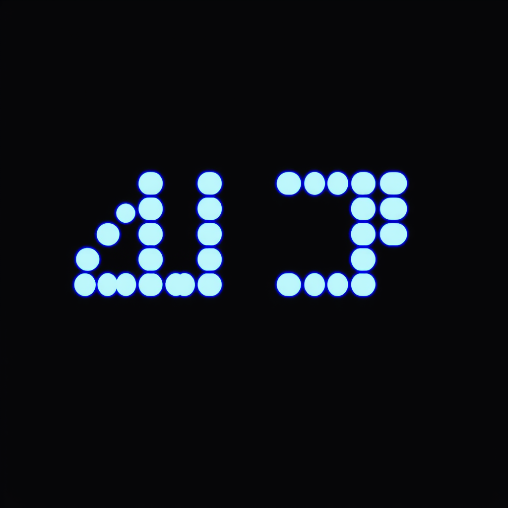 Main logo studio: Give me the number 42 in bright but dark blue on a dark gray background Make the number out of solid lines or use a font, don't make it out of dots.