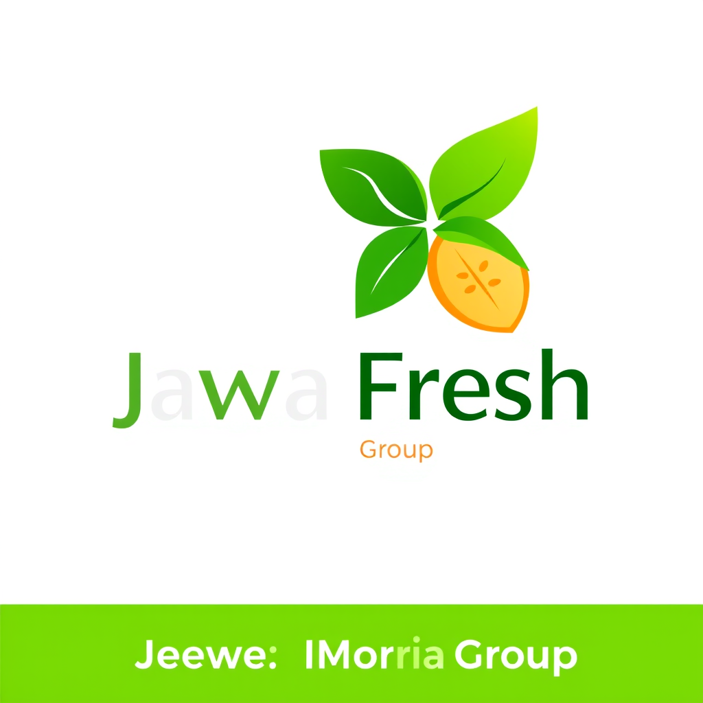 Main logo studio: Jawa Fresh Group, modern premium beverage logo. Create a clean elegant fruit symbol combining tropical fruits and fresh leaves, representing refreshin