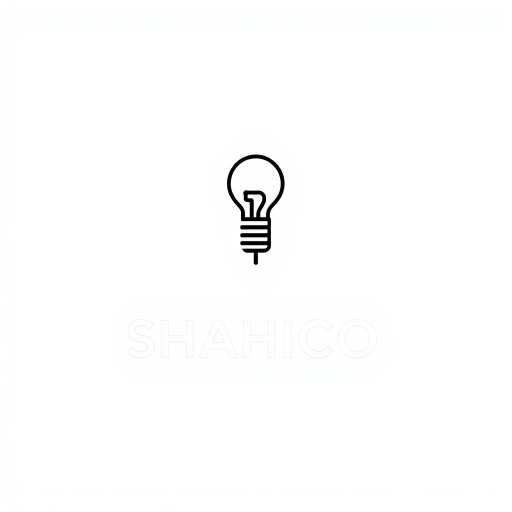 Main logo studio: Design a premium minimalist logo for "SHAHICO". Create a unique stylized "S" representing electrical energy flow, using a clean continuous line with s