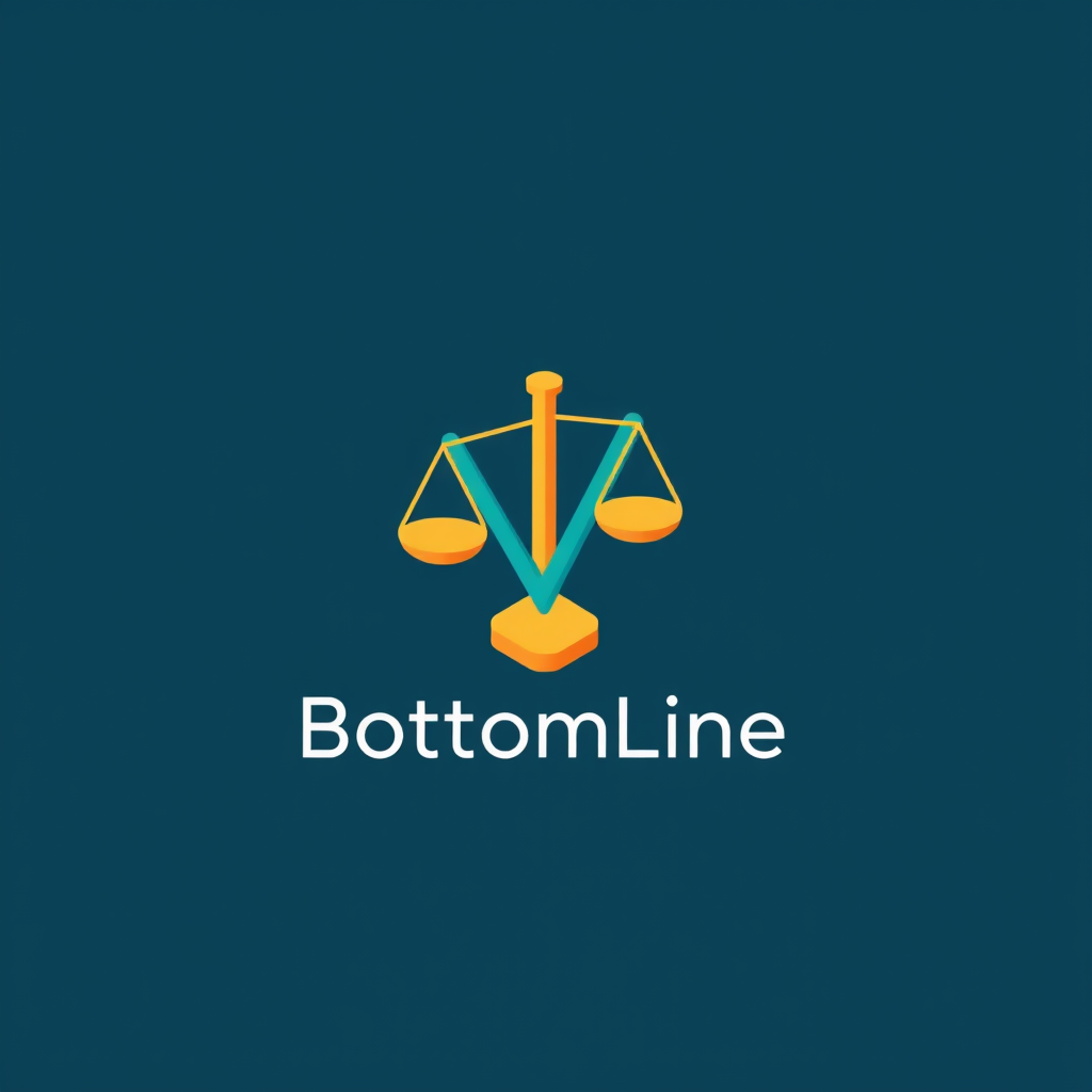 Main logo studio: Isometric minimalist logo for "BottomLine Smart," a clarity/balance life-paradigm brand. Depict a stylized isometric checkmark or scale merging into a