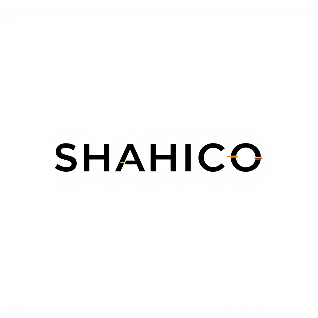 Main logo studio: Create a custom minimalist wordmark for "SHAHICO", an industrial electrical company. Design a unique modern typeface where only one letter subtly inco