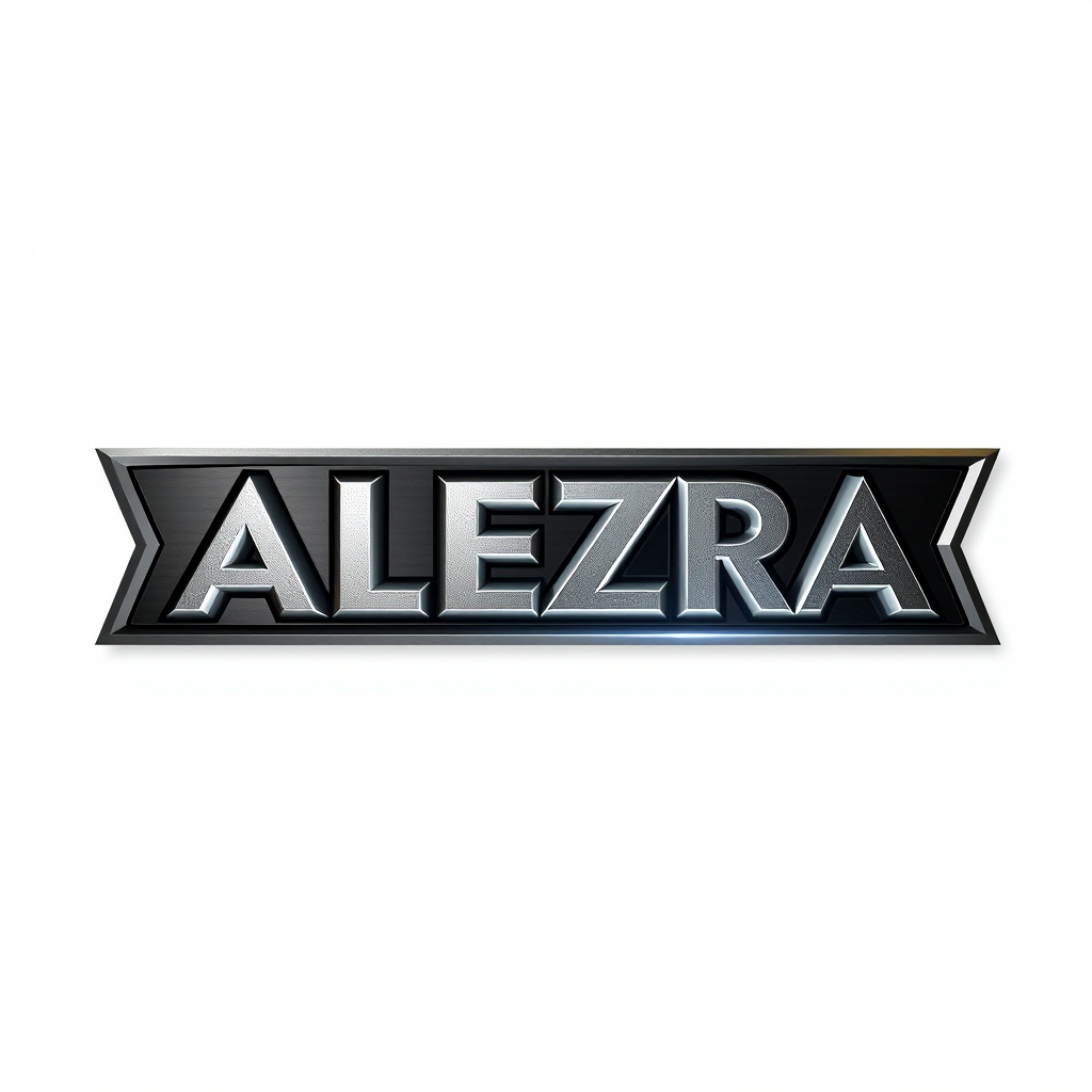3D Logo idea: 3D logo for Quiero un logo estilo picudo con un metalizado intenso y que sea a 3d con la palabra "ALEZRA" , three-dimensional render, realistic depth 