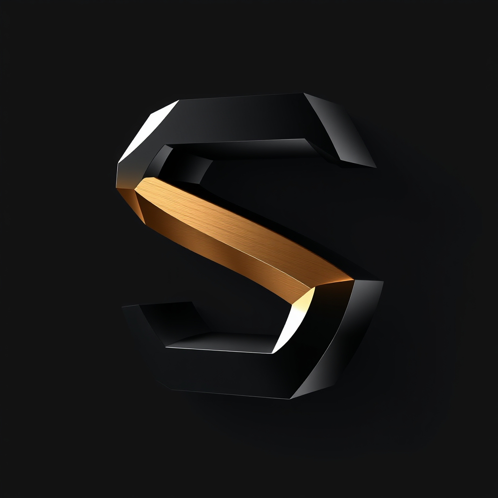 Main logo studio: A modern, sleek, and unique 3D logo design for 'S S ENTERPRISES'. Geometric faceted obsidian black 3D blocks forming a bold 'SS' symbol, accented with