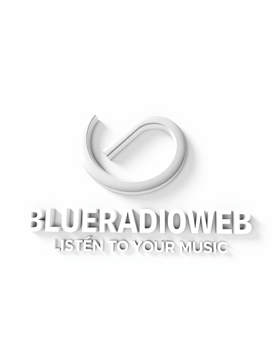 3D Logo idea: 3D logo for 1 logo en 3D au nom de BLUERADIOWEB en blanc ainsi que le slogan LISTEN TO YOUR MUSIC , three-dimensional render, realistic depth and shad