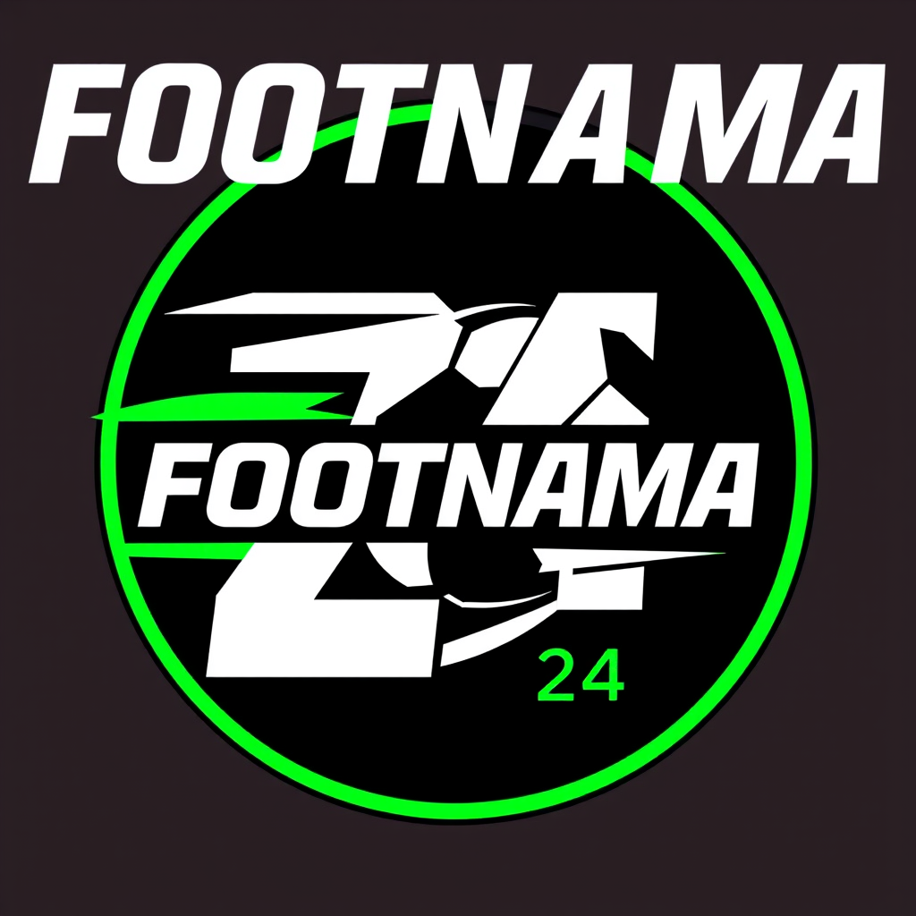 Main logo studio: Create a bold, premium logo for an international football media brand called "FOOTNAMA 24". Use a dynamic football icon integrated with the number 24,