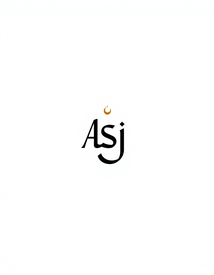 Lettermark Logo idea: lettermark logo of the letters Asj - Islam Crescent + Arabic Calligraphy , monogram initials, elegant typographic design, interlocking or stacked lett