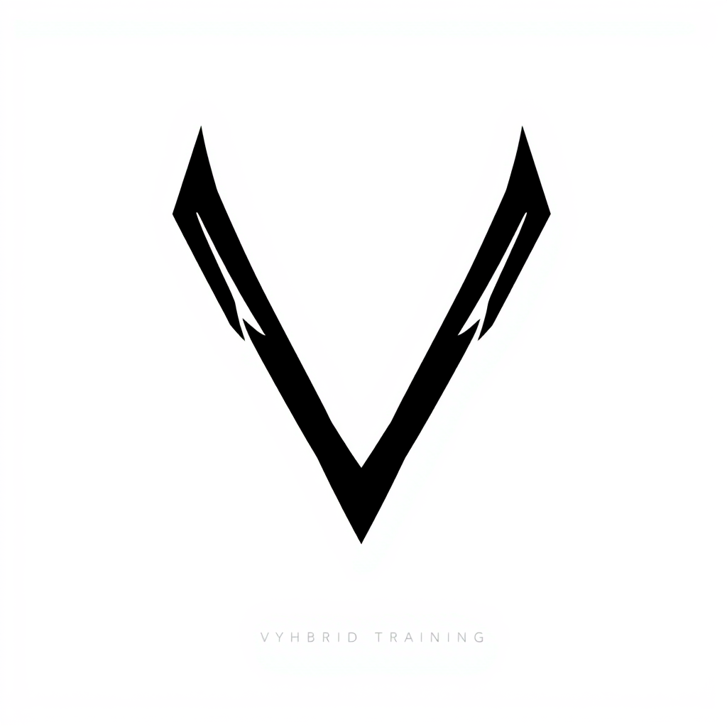 Main logo studio: Ultra-premium iconic V logo for VYRON HYBRID TRAINING, futuristic athletic luxury, unique custom V emblem, bold black on white, elite global sports br