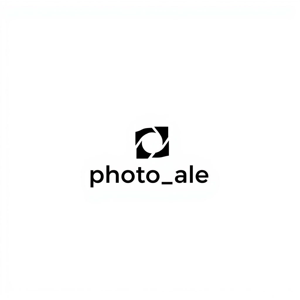 Minimalist Logo idea: minimalist logo, simple geometric mark for Minimalist photography logo for "photo_ale.jpg", featuring a simple camera aperture diaphragm icon, clean g