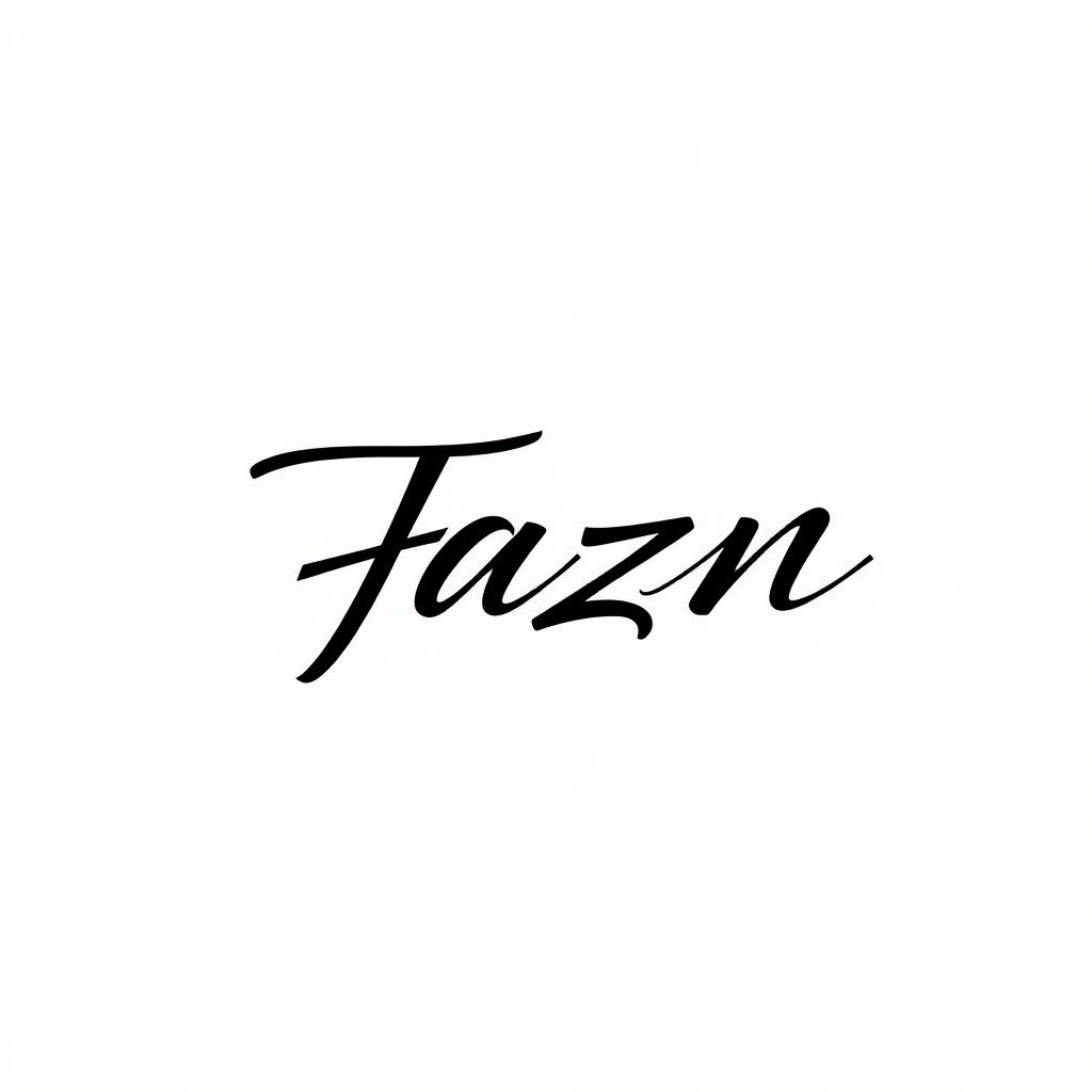 Signature Logo idea: signature logo of the name signature logo of the name black FAZN, elegant handwritten calligraphy, flowing script lettering, personal signature style,