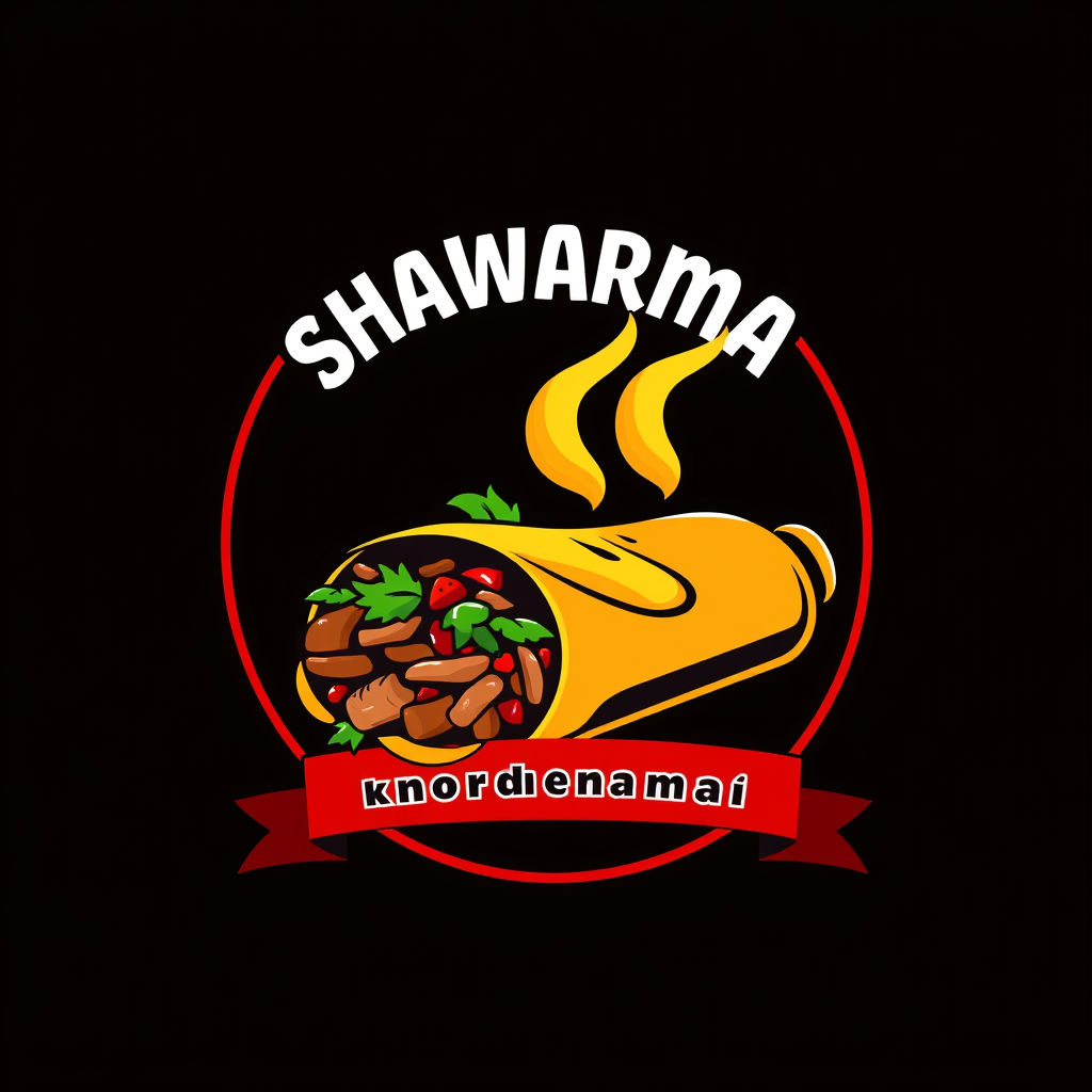 Main logo studio: Create a professional, eye-catching logo for a shawarma restaurant named “Shawarma Khodemooni Lamzan”. Use a delicious, realistic shawarma wrap with g