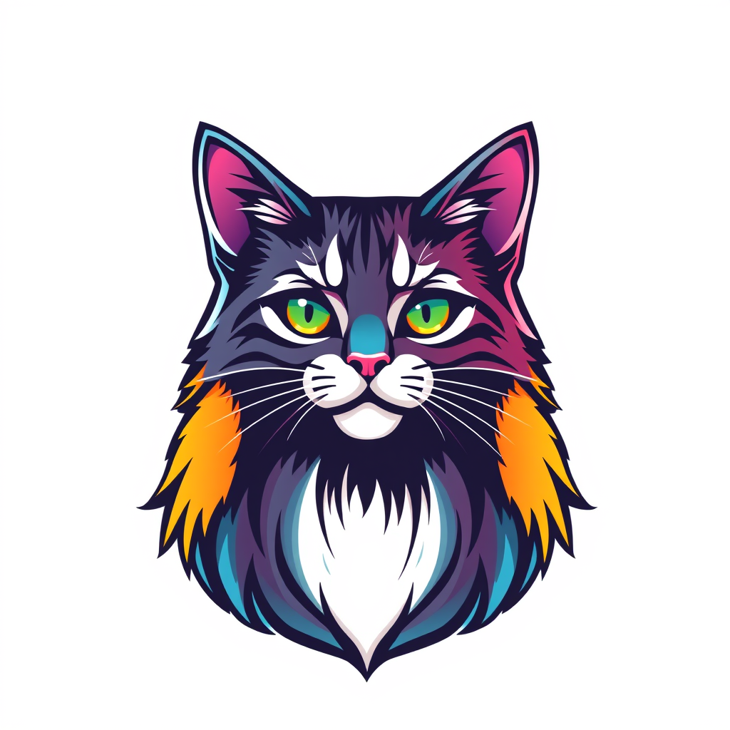 Main logo studio: Make a very cool and nice cat logo, a very beautiful rainbow version, a very beautiful begron