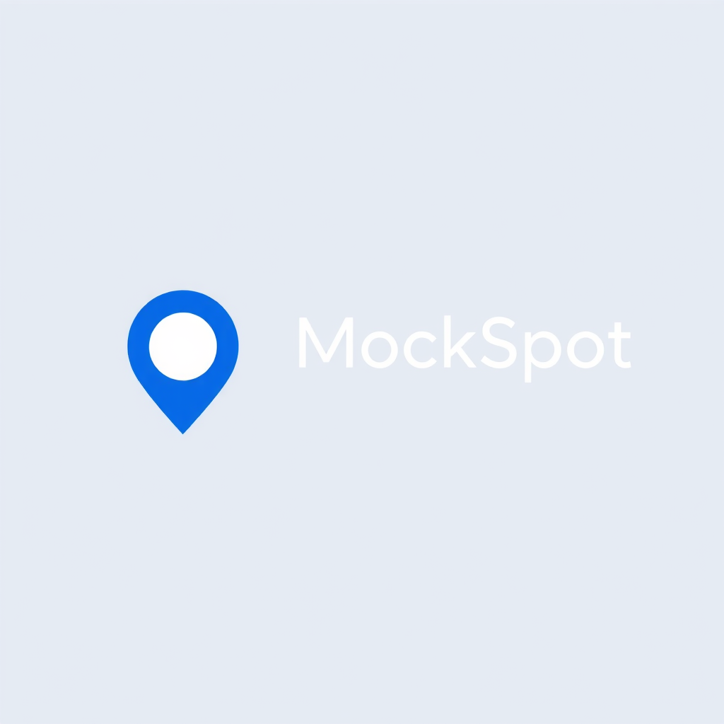 Main logo studio: Create a modern logo for "MockSpot" — GPS mock location app for developers. Left: flat location pin icon in #B3C8FF with a white center circle #FFFFFF