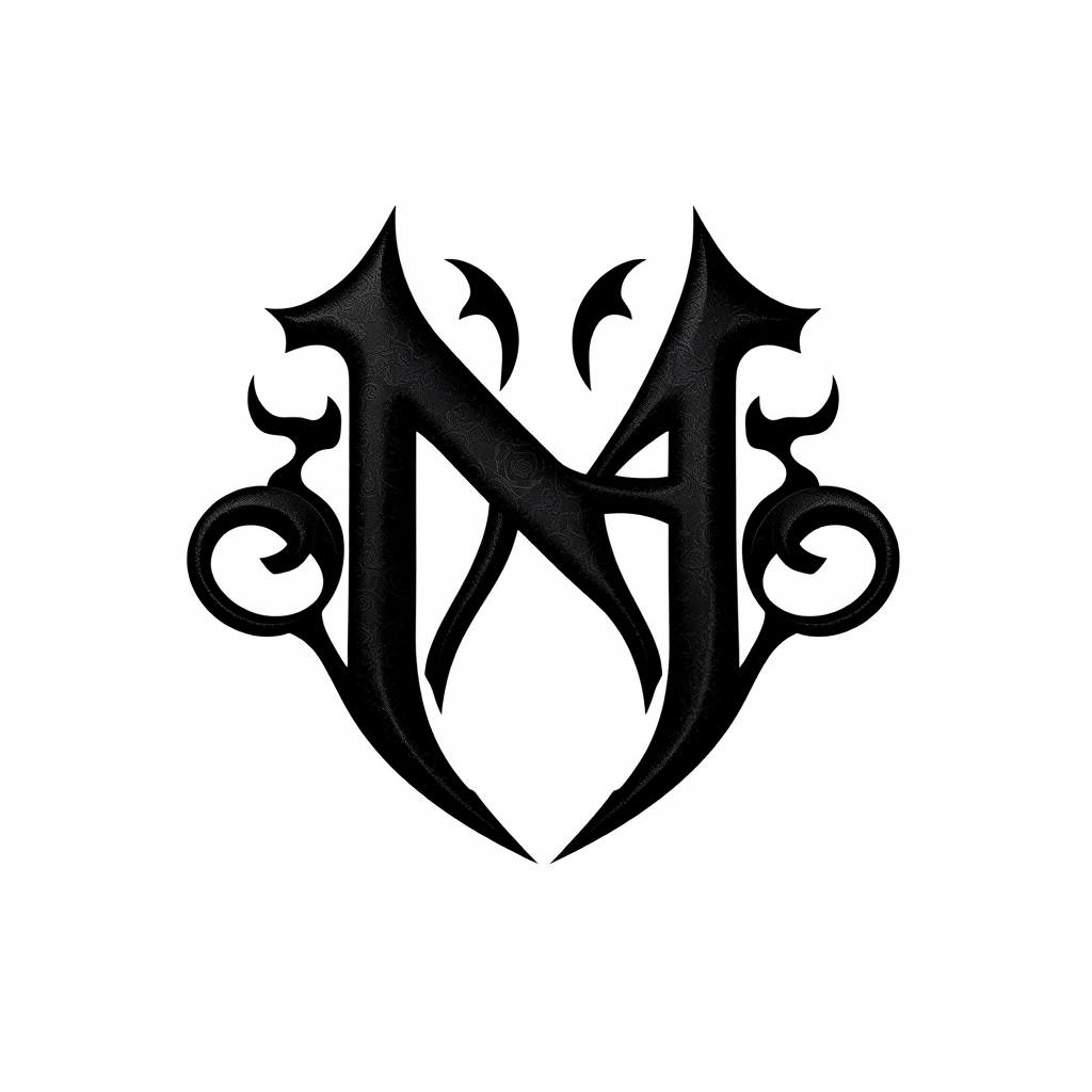 Lettermark Logo idea: lettermark logo of the letters Nox and Hunch, NH, a digital psychological gaming startup, gothic texture, elegant interlocking mysterious logo, black