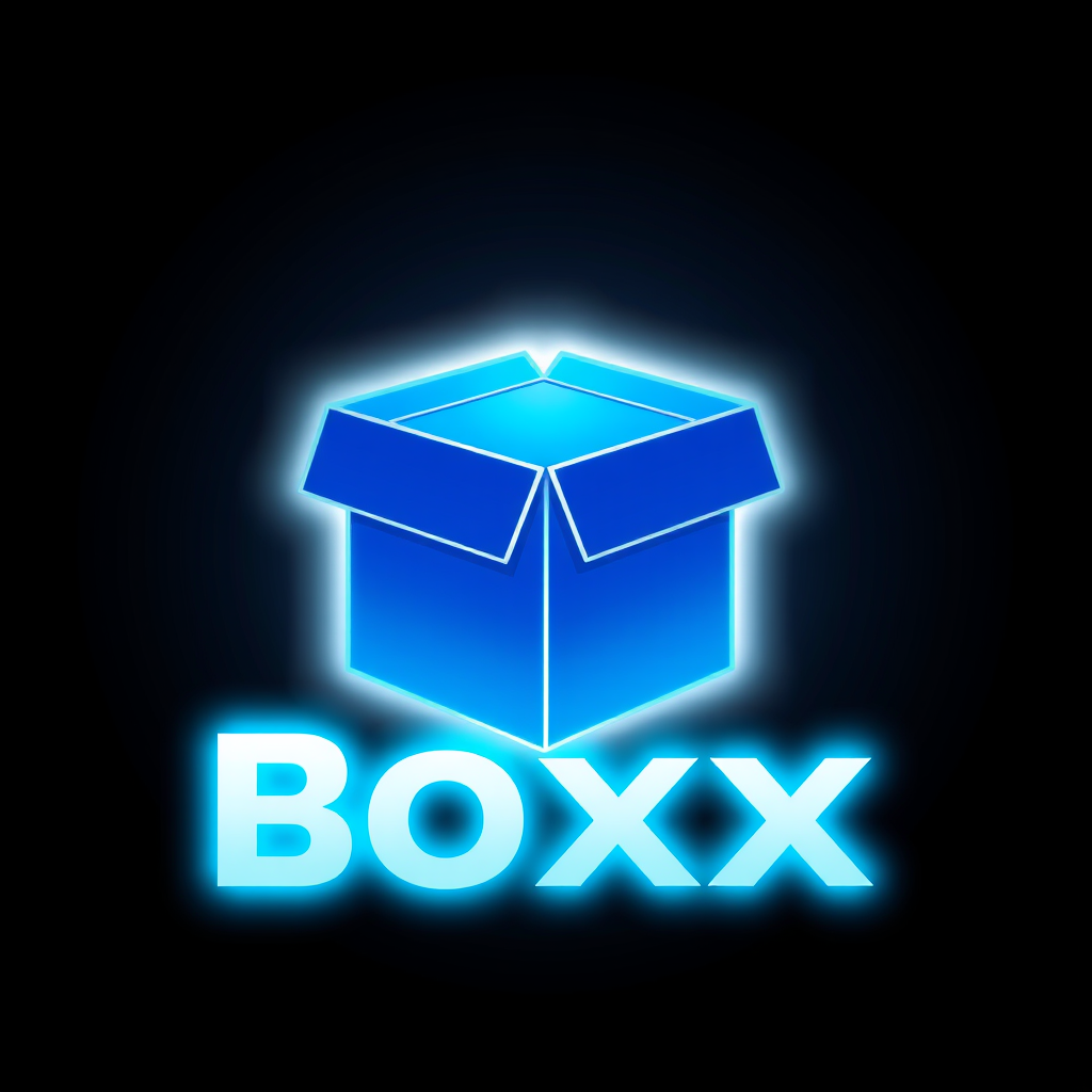 Main logo studio: make me a logo for "Boxx" must contain a 3d box in the logo the color #29aaf5 should have a glow and the logo should look good. the blue 3d box should