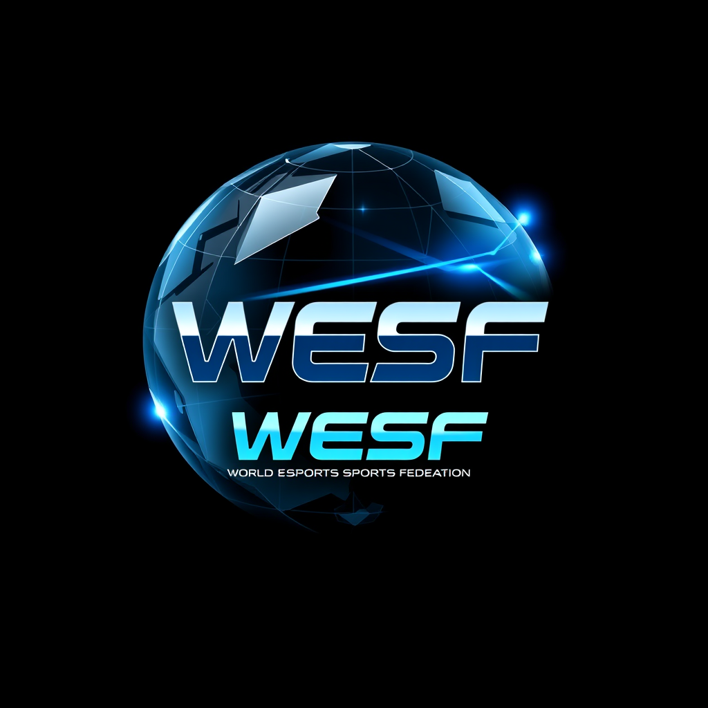 Main logo studio: Create a premium WESF logo — WORLD ESPORTS SPORTS FEDERATION. Futuristic geometric globe with esports and sports elements. Crystal glass, silver metal