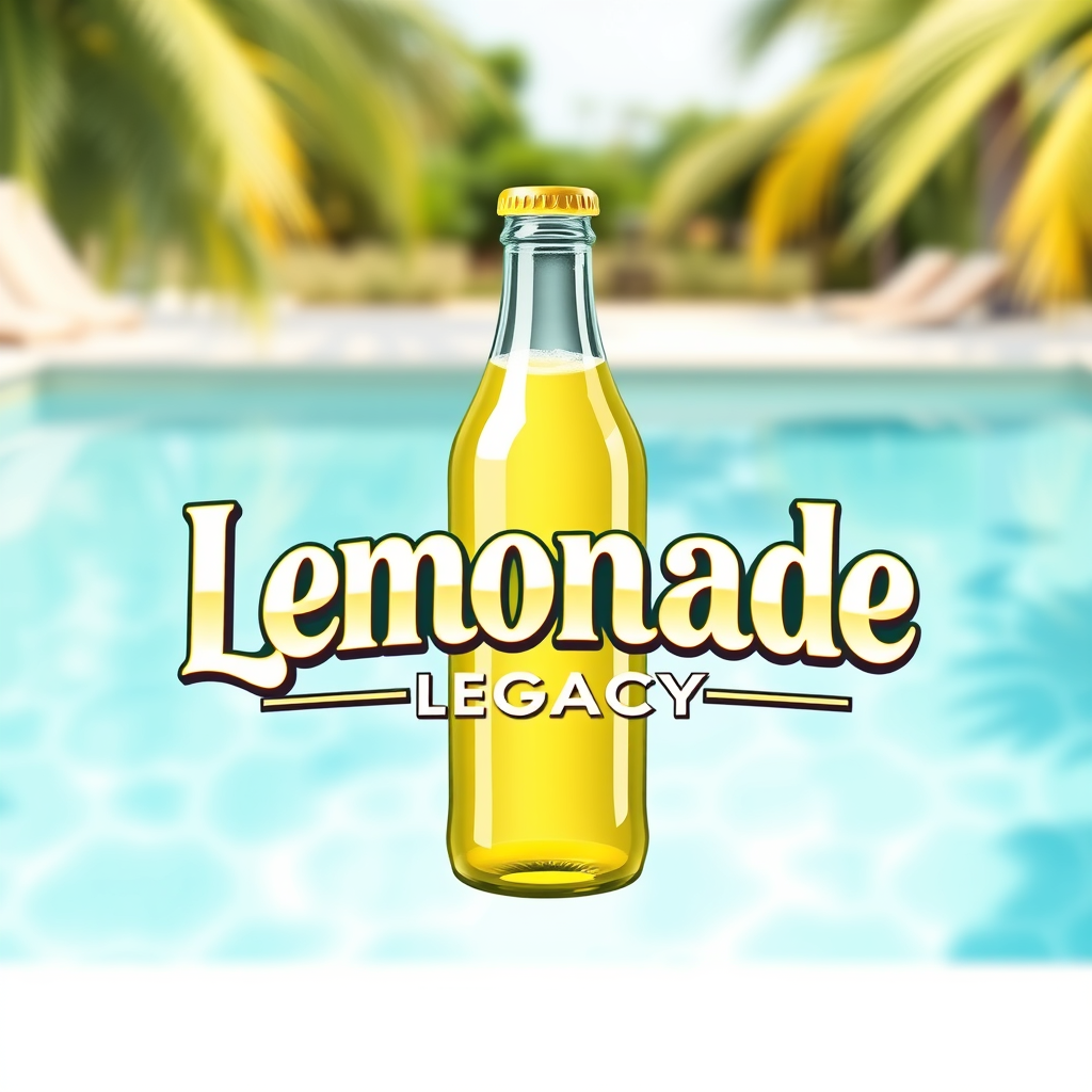 3D Logo idea: 3D logo for make me a logo that is classic with a lemonade bottle . make the logo say Lemonade Legacy. with a summer backround , three-dimensional ren