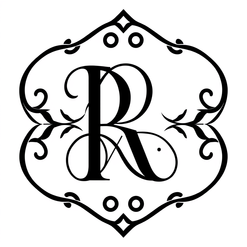Monogram Logo idea: monogram logo combining the letters Monogram logo with RA , elegant intertwined letterforms, flat vector logo, centered, solid white background, high 