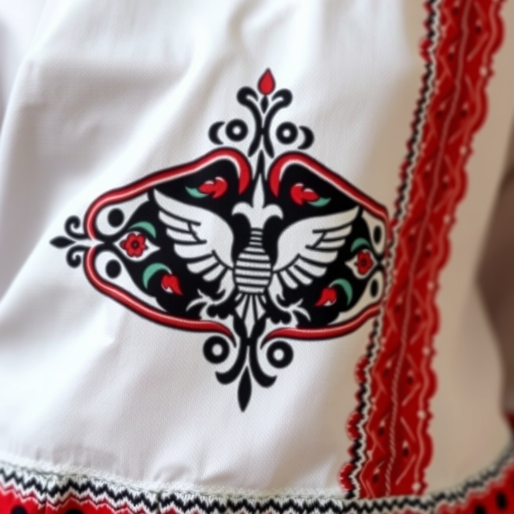 Main logo studio: Stwórz logo na koszulki przedstawiające kobiety w tradycyjnych strojach, logo może zawierać ludowe ornamenty i wycinanki, maki, chabry, malwy, ptaszki