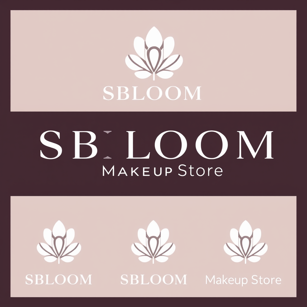 Main logo studio: SBLOOM Makeup Store es una tienda de maquillaje americano que vende marcas reconocidas. Quiero una identidad visual femenina, elegante, moderna, confi