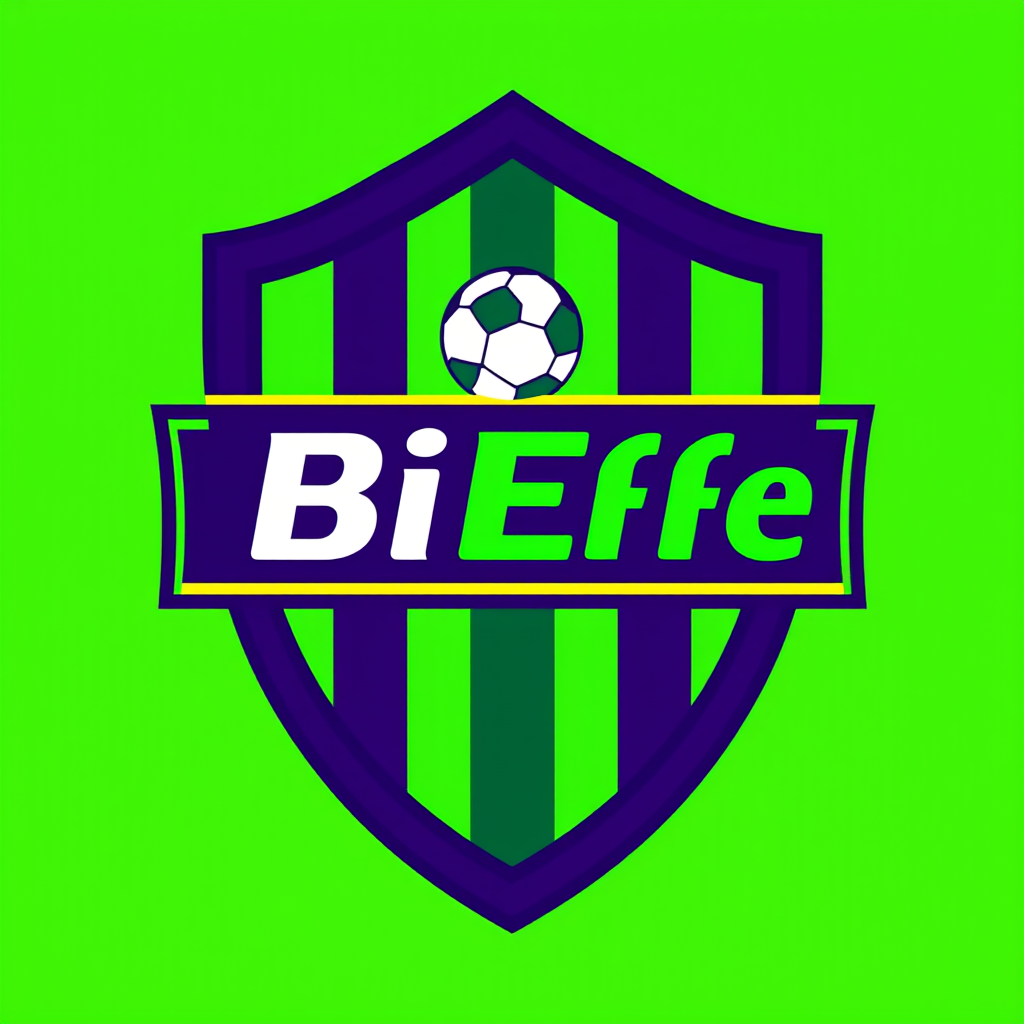 Main logo studio: Create a professional football club crest logo for a fantasy football team called "BiEffe". Main colors green and purple (witsh vertical stripes), mod