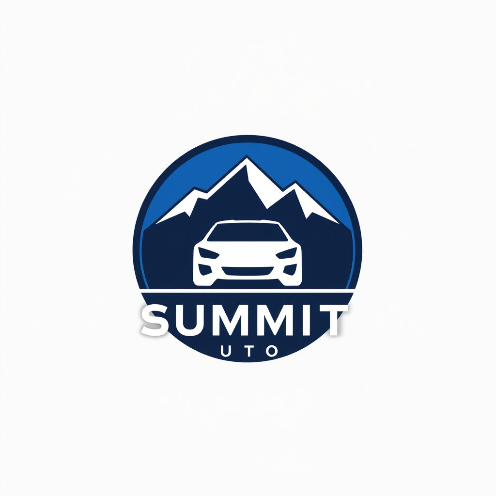 Main logo studio: Create a clean modern logo for a fictional automotive business called Summit Auto. Use dark blue, black, and white, with simple automotive inspired sy