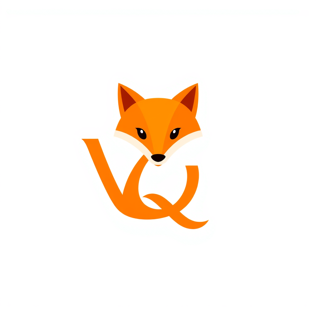 Monogram Logo idea: monogram logo combining the letters WQ friendly geometric fox mascot logo for a kids learning app, orange , elegant intertwined letterforms, flat vect