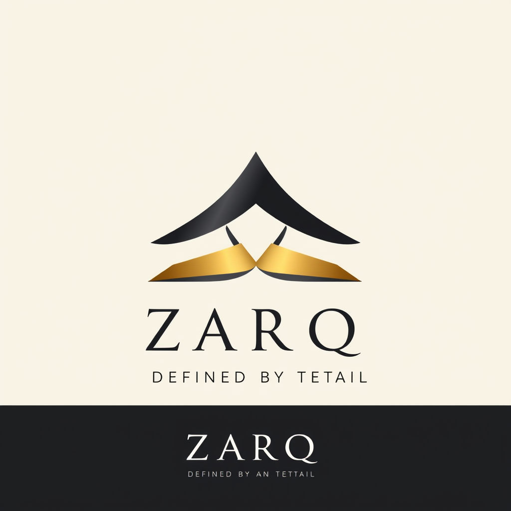 Main logo studio: Ultra-minimalist luxury brand logo concept based on a sophisticated abstract emblem combining stylized angular elements and smooth curves, clean vecto